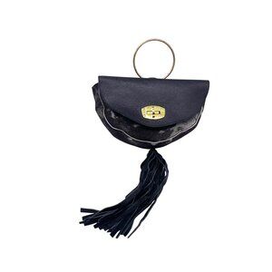 Cowhide & Leather Crossbody Bag With Tassel Accent